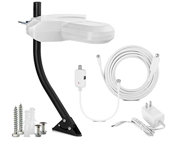 ViewTV VT-166 100 Miles Range Digital Amplified Outdoor / Indoor Attic HDTV Antenna with Mounting Pole - White