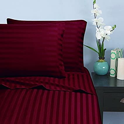 Elegant Comfort 1500 Thread Count -Damask Stripes- Egyptian Quality Luxurious Silky Soft Wrinkle & Fade Resistant 4 pc Sheet Set, Deep Pocket Up to 16" - Queen Burgundy