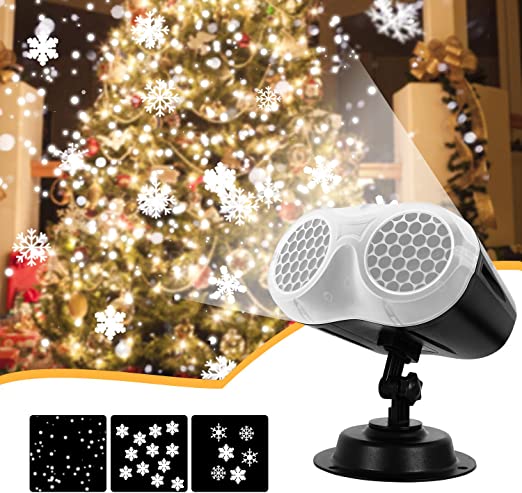 Christmas Lights, UNIFUN Upgrade Dynamic Snowflake Projector Lights, Snowfall Light Show, Waterproof, for Christmas, Halloween, Party, Wedding and Indoor, Outdoor Decorations