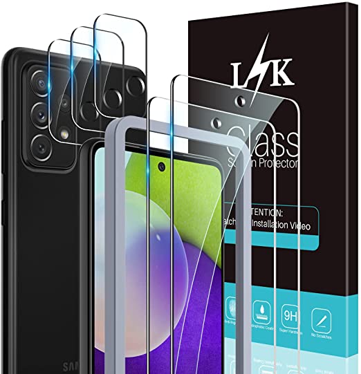 [2   3 Pack] LϟK for Samsung Galaxy A52 5G/4G [Not for A51 5G], 2 Pack Tempered Glass Screen Protector   3 Pack Camera Lens Protector, Tempered Glass, Case Friendly, Installation Tray -Gray