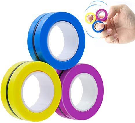 Magnetic Rings Fidget Toys, Professional Fidget Rings Stress Relief Props, Colorful Training Relieves Reducer Anxiety, Finger Decompression Stress Toys 3 Pcs Set for Kid & Adult (Multicolor D)