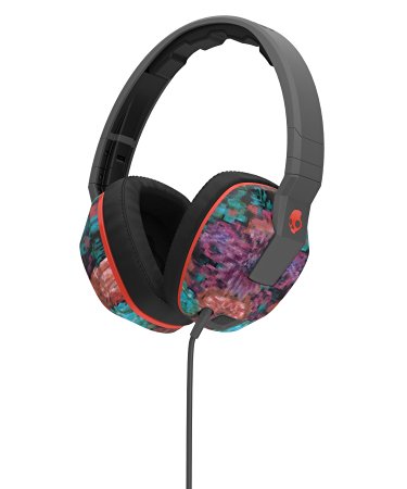 Skullcandy Crusher Headphones with Built-in Amplifier and Mic, Granny Floral Dark Grey and Red