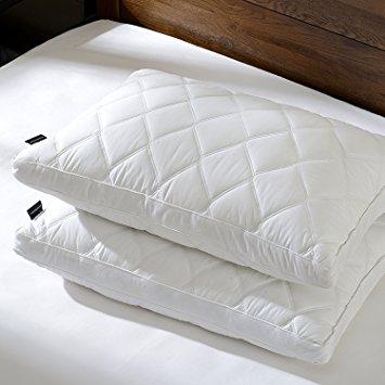 Millihome Quilted Feather and Down Gusset Pillow, 100% Egyptian Cotton Fabric Bed Pillow, King Size, White Pillow, Set of 2