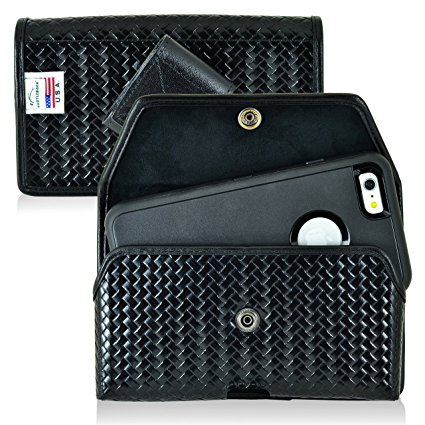 Law Enforcement Rugged Basketweave Genuine Leather Horizontal Duty Belt Police Case with Snap closure fits Samsung Galaxy Note 8 with any Defender Case on it.