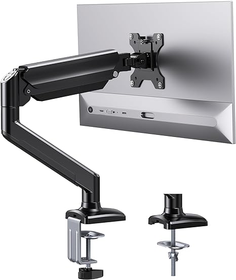 ErGear Single Monitor Arm Desk Mount for 13~32 Inches Screens, Height Adjustable Gas Spring Monitor Stand with Tilt, Swivel, Rotation, C-Clamp & Grommet Base, VESA 75 & 100 mm, Holds up to 10 kg