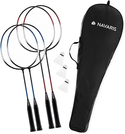 Navaris Family Badminton Set - Badminton Kit with 2 Rackets for Adults | 2 Rackets for Children | 3 Shuttlecocks | Carrying Bag - Junior and Adult