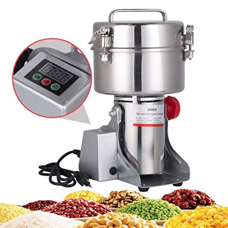 DaTOOL 1000g Commercial Electric Grain Grinder New LED Didital Display Stainless Steel Electric Mill Ultra-fine Powder Grinding Machine 32000 r/min CE Approved for Kitchen Herb Spice Pepper Coffee Powder Grinder (1000g Grinding Machine)