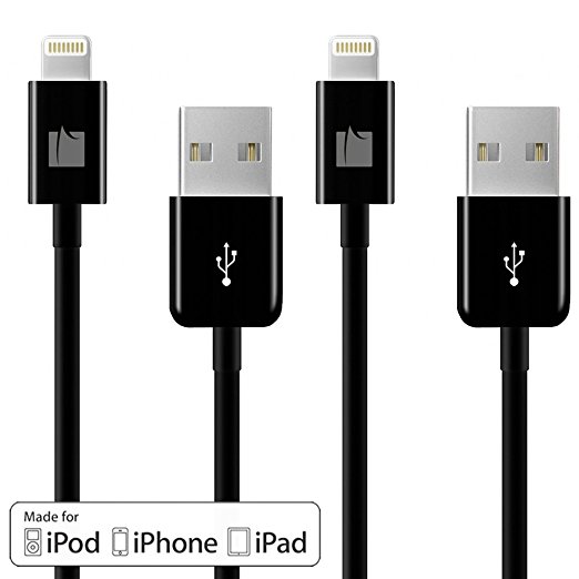 GreatShield (2 x 6FT - Black) MFI Certified Lightning Cable - 8-pin Sync and Charge Lightning to USB Cable for Apple iPhone, iPad, iPod Touch, iPod Nano and Beat Pill