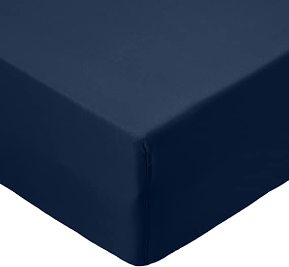 AmazonBasics Microfibre Fitted Sheet, Single, Navy Blue