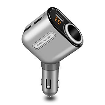 ONEVER 80W Cigarette Lighter Socket, 3.1A 3 USB Ports Car Charger Power Adapter with Voltage Display and Smart Charging IC for Smartphones Tablets Dashcam GPS and More