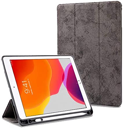 ProElite Smart PU Flip Case Cover for Apple iPad 7th Generation 10.2" with Pencil Holder, Grey