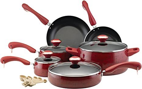 Paula Deen Signature Nonstick Cookware Pots and Pans Set, 15 Piece, Red