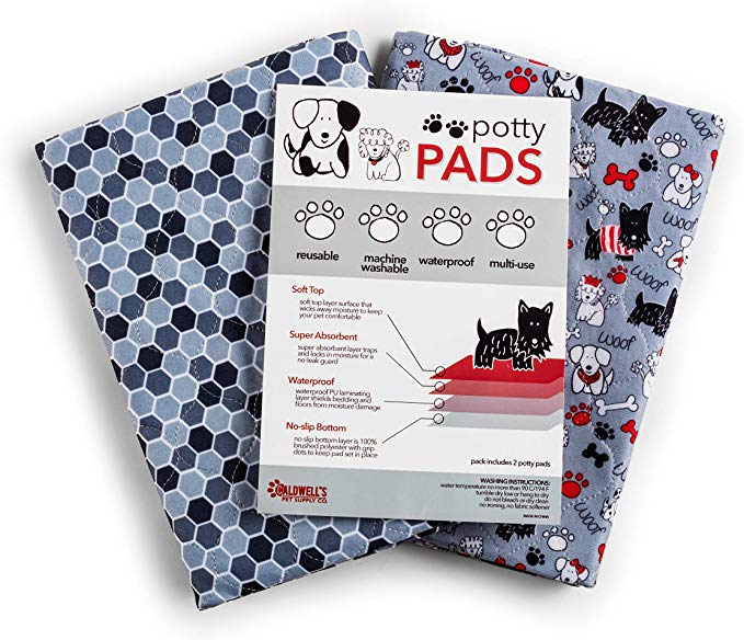 Caldwell's Pet Supply Co. Reusable, Washable Two Pack Potty Pads, Extra Large Absorbent Pads for Puppy Potty Training, Incontinence, Waterproof, Leakproof and Absorbent