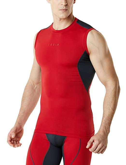 Tesla Mens R Neck Sleeveless Muscle Tank Dry Compression Baselayer MUA05/MUA75/R15