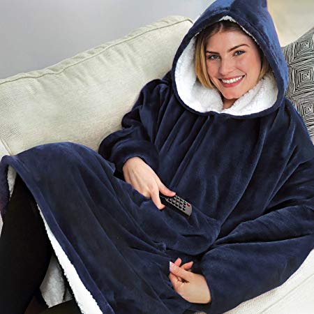 Ontel Huggle Hoodie | Hooded Robe, Spa, Bathrobe, Sweatshirt, Fleece, Pullover, Blanket, Mens, Womens | As Seen on TV (Blue)