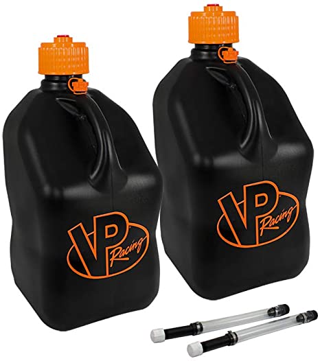 2 Pack VP 5 Gallon Square V-Twin Racing Utility Jugs with 2 Deluxe Filler Hoses