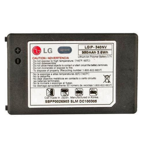 LG 950mAh Original OEM Battery for the LG Cosmos VN250 and Octane VN530 - Non-Retail Packaging - Black