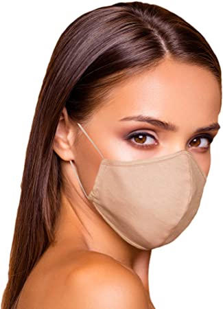 DALIX Skin Tone Cloth Face Mask 3 Layer Filter Pocket Nose Piece Caramel - S-M