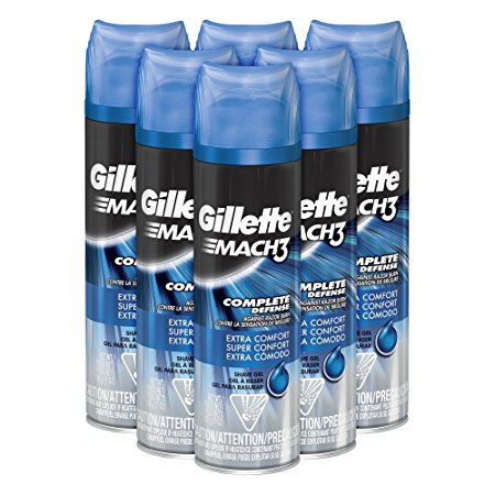 Gillette Mach3 Complete Defense Shave Gel, Extra Comfort, 7 Ounce (Pack of 6)