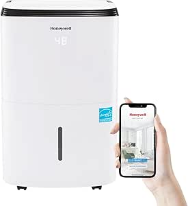 Honeywell 30 Pint Energy Star Smart Dehumidifier for Basements & Small Rooms Up to 1000 Sq Ft. with WiFi, Alexa Voice Control, and Anti-Spill Design, (White)