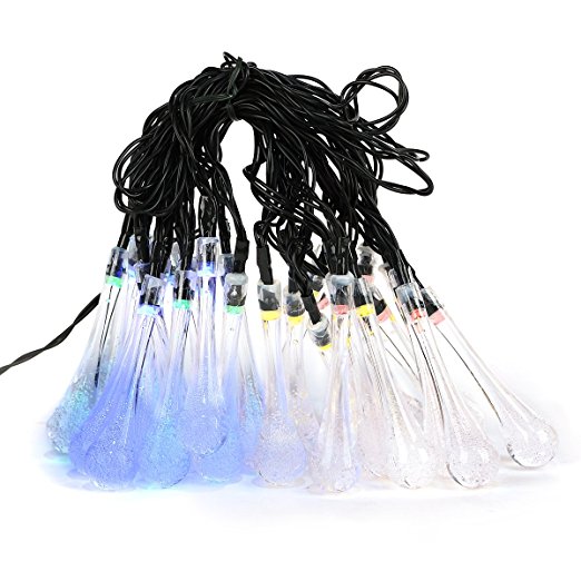 Solar Outdoor Lights Strings, LTROP 20ft 6m Water Drop String Lights with 30 LED, Fairy Waterproof Christmas Lights strings for Garden, Patio, Yard, Home, Christmas Tree, Parties (Multi-color )