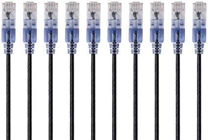 Monoprice SlimRun Cat6A Ethernet Patch Cable - Network Internet Cord - RJ45, Stranded, 550Mhz, UTP, Pure Bare Copper Wire, 10G, 30AWG&nbsp;, 5ft, Black, 10-Pack