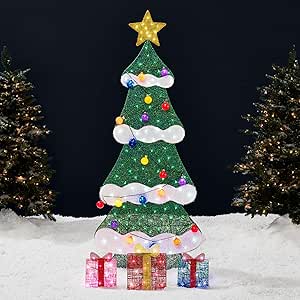 Best Choice Products 6ft Lighted 2D Christmas Tree Outdoor Décor, Large Holiday Yard Decoration w/ 170 Twinkling LED Lights, Storage Bag - Multicolor