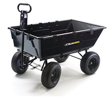 Gorilla Carts GOR2541D Heavy-Duty Garden Poly Dump Cart with 2-in-1 Convertible Handle, 1200-Pound Capacity, 49-Inch by 32-Inch Bed, Black Finish