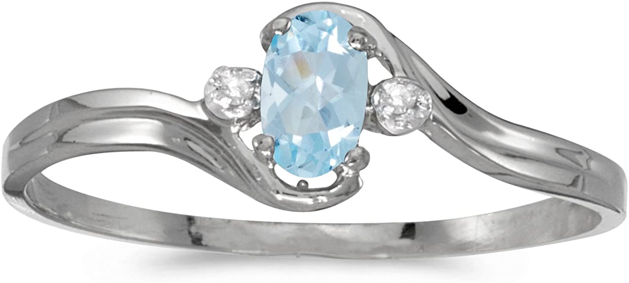 10k White Gold Oval Aquamarine And Diamond Ring