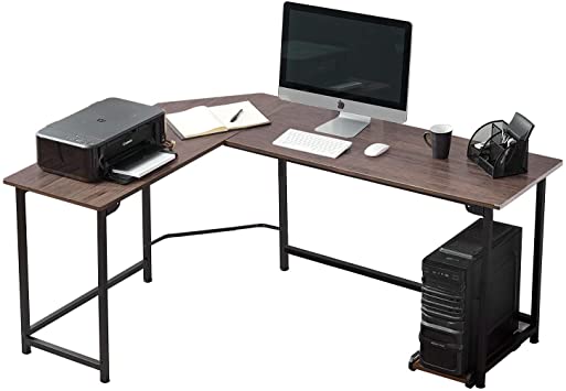 VECELO Computer Desk L Shaped Workstation Corner Table with CPU Stand Home office Large Desktop PC Gaming Table, Coffee