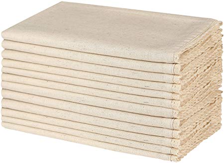 Oversized Cotton Flax Dinner Napkins with Lace (Set of 12, 20x20 inches, Natural) Tailored with Mitered Corners, Cloth Dinner Napkins, Soft, Comfortable, Ideal for Events and Regular Home Use