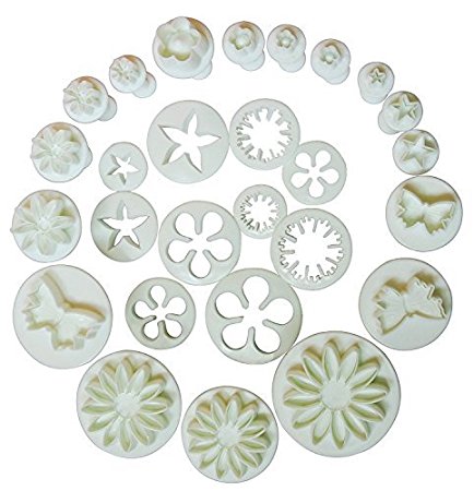 GYBest Best 10 Sets (33 Pcs) Cake Tools Plunger Cutters Sugarcraft Cake Decorating (Heart, Veined Butterfly, Star, Daisy, Veined Rose Leaf ,Carnation, Blossom, Flower, Sunflower , Other)
