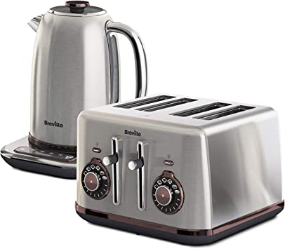 Breville Selecta Kettle and Toaster Set | Temperature Select 1.7 Litre Kettle | Bread Select 4 Slice Toaster with Independent 2-Slice Controls | Brushed Stainless Steel [VKT159 and VTT953]