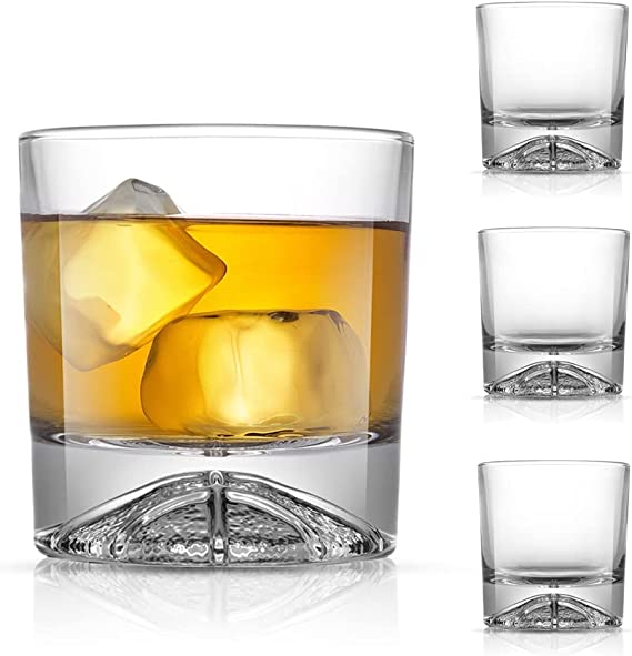 JoyJolt Swish Crystal Whiskey Glasses Set 4 'Basketball' Whiskey Glass. 10oz Old Fashioned Glass. Rocks Glass Scotch Glasses, Bourbon Glass Tumbler, Liquor Drink Glasses or Short Cocktail Glass