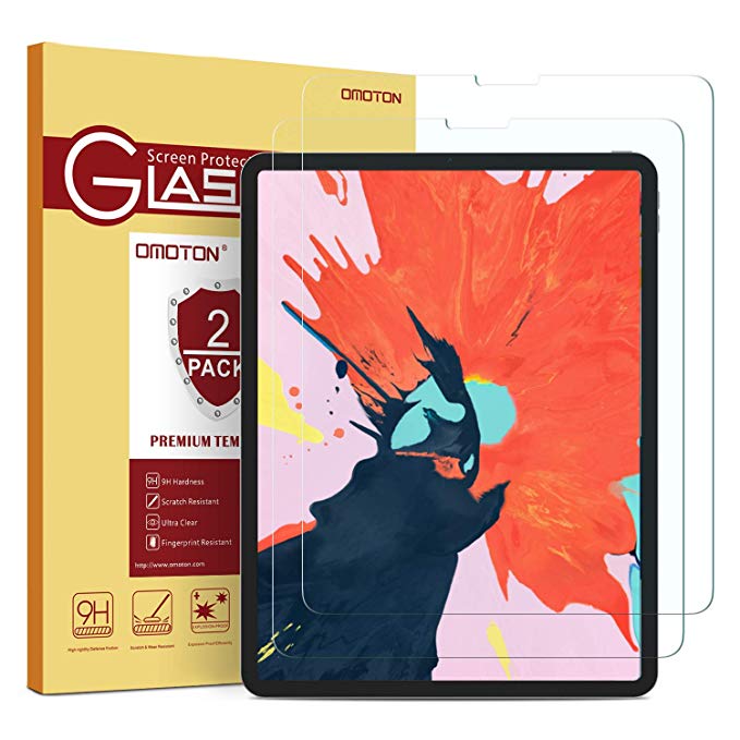 OMOTON Tempered Glass Screen Protector Compatible with All New All Screen iPad Pro 12.9-inch 2018 Release [2 Pack]