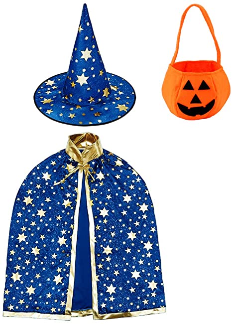 Jackcell Wizard Cape Witch Cloak with Hat, Halloween Costume Props for Kids Cosplay Party