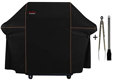 BroilPro Accessories BPA8 Heavy Duty Grill Cover for Weber Genesis E and S series Gas Grills Including Basting Brush and Tongs(Compared to the Weber 7107 Grill Cover)