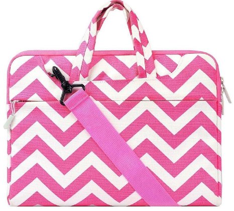 Mosiso Laptop Sleeve Shoulder Bag Briefcase, Canvas Fabric Carry Case 15-15.6 Inch Laptop / Notebook / MacBook Air / MacBook Pro (Internal Dimensions: 15.16 x 0.79 x 10.63 inches), Chevron Rose Red