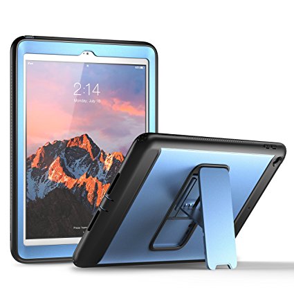 New iPad 2017 9.7 inch Case, YOUMAKER Heavy Duty Kickstand Shockproof Protective Case Cover for Apple New iPad 9.7 inch (2017 Version) with Built-in Screen Protector (Blue/Black)