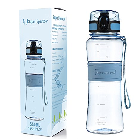 Super Sparrow Premium Sports Water Bottle - 18oz - Fast Flow, Flip Top Leak Proof Lid w/ One Click Open - Non-Toxic BPA Free & Eco-Friendly Tritan Co-Polyester Plastic