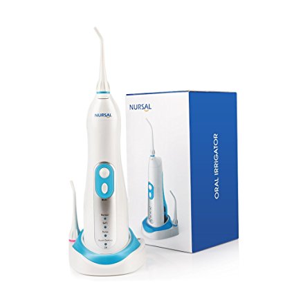 NURSAL New and Improved Rechargeable Oral Irrigator with 4 Modes Dental Care Professional Water Flosser with 1 Nozzle Replacement and High Capacity Water Tank
