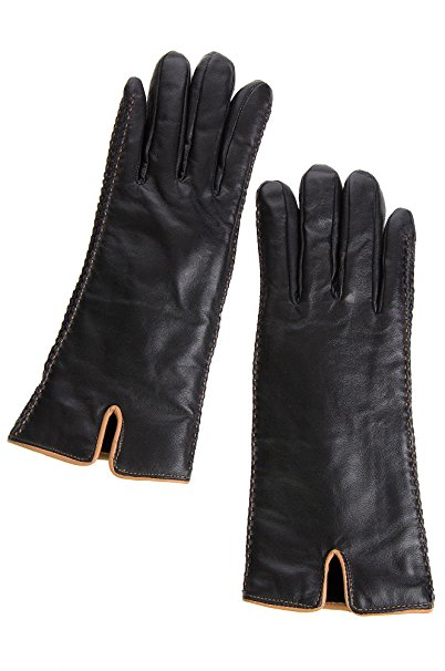 Women's Two-Tone Lambskin Leather Gloves with Shearling Lining