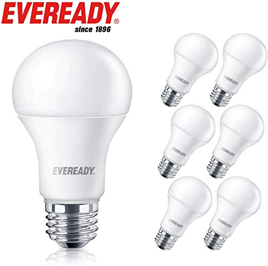Eveready A19 LED Non-Dimmable Light Bulbs, 800 Lumens, 5000K Daylight White Color, 9-Watt (60W Bulb Equivalent) E26 Base, UL Listed – 6 Pack