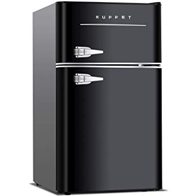 KUPPET Retro Mini Refrigerator 2-Door Compact Refrigerator for Dorm, Garage, Camper, Basement or Office, 3.2 Cu.Ft, Black