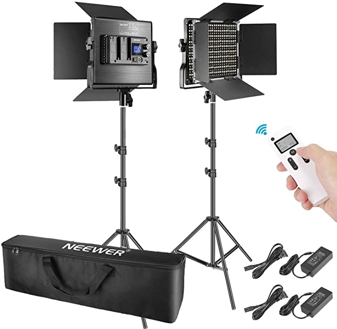 Neewer 2 Packs Advanced 2.4G 660 LED Video Light Photography Lighting Kit with Bag, Dimmable Bi-Color LED Panel with 2.4G Wireless Remote, LCD Screen and Light Stand for Portrait Product Photography