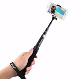 Coolreall Extendable Selfie Stick Monopod with Adjustable Clamp - Black Build-in Bluetooth Shutter