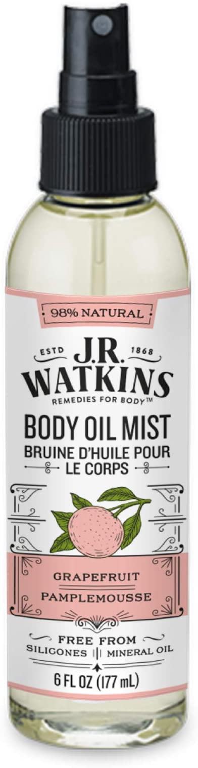 J.R. Watkins Grapefruit Natural Hydrating Body Oil Mist, Moisturizing Body Oil Spray for Glowing Skin, USA Made and Cruelty Free, 177 Milliliters