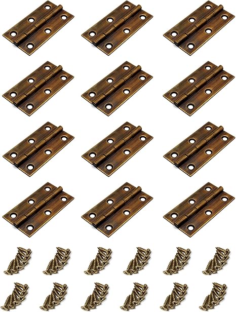 Butt Hinges for Cupboard Cabinet,12-Pack,Susenya Brass Butt Hinges 2" Antique Gold Brass Kitchen Cabinet Hinges with Mounting Screws