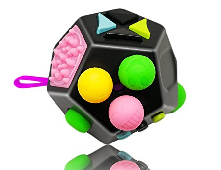 Fidget Cube 12 Sides Dodecagon Toy Stress and Anxiety Relief Relax for Children and Adults ADD/ADHD/OCD and Autisme Focus Distraction (Black&MixColor)