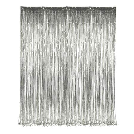 Set of 2 Silver Foil Fringe Door & Window Curtain Party Decoration 3' X 8' (36" X 96") "Value Pack of 2"